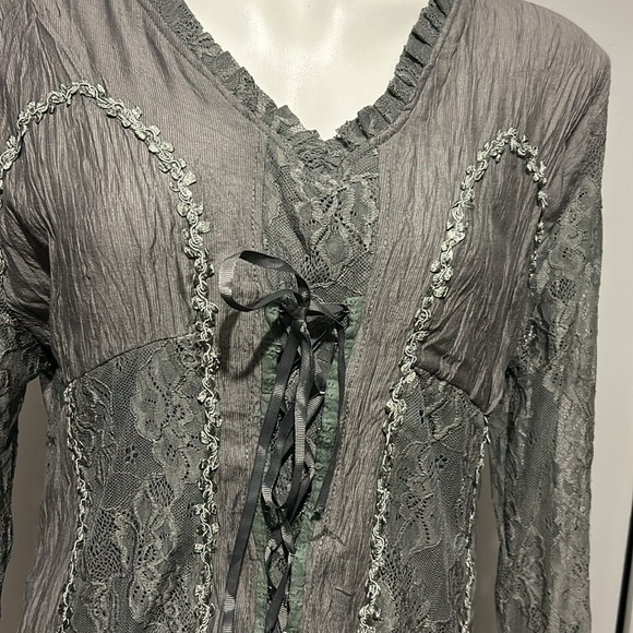 Sage lace up long sleeve blouse fully lined - Picture 2 of 6